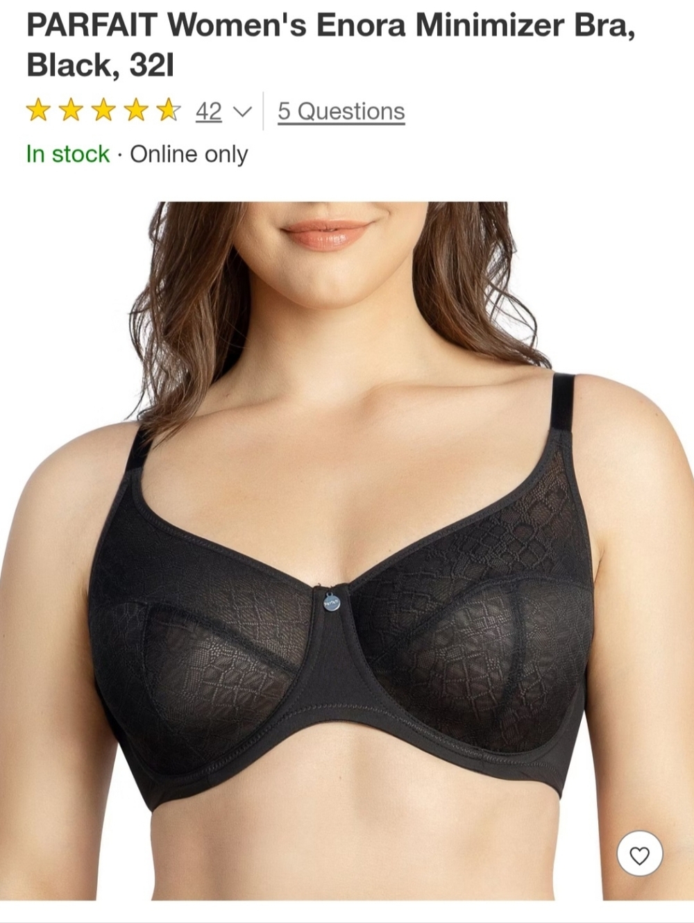 Parfait Enora Minimizer Bra in Black US32I, UK32G New With Tags
